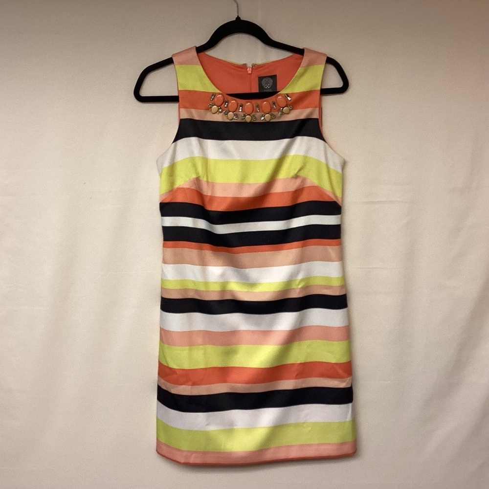 Vince Camuto Dress Shift Mini Stones  Sequins Striped Classic  Womens SZ 6